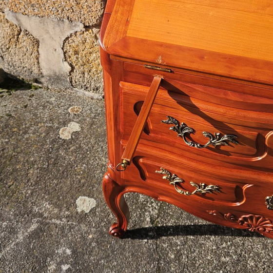 Image 1 of Vintage secretair bureau/kantoorkast/ladekast van kersenhout in Louis XV-stijl - jaren 80
