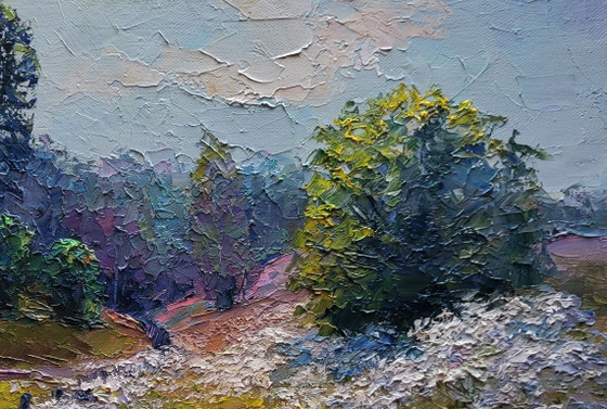 Original Oil Painting Summer Landscape Nature Wildflowers Are Growing – Paintings & Drawings, Canvas (photo 5 of 7)