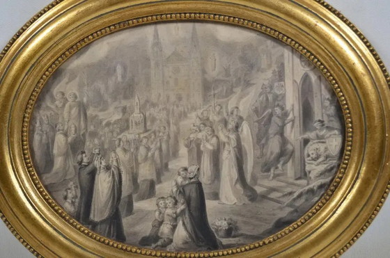 Early 19th Century French School "The Procession" Wash on Pencil Drawing – Paintings & Drawings, Paper (photo 3 of 11)