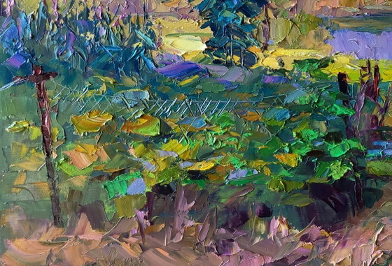 Image 1 of Dipinto ad olio originale Natura Paesaggio Estate Il sentiero verso il fiume