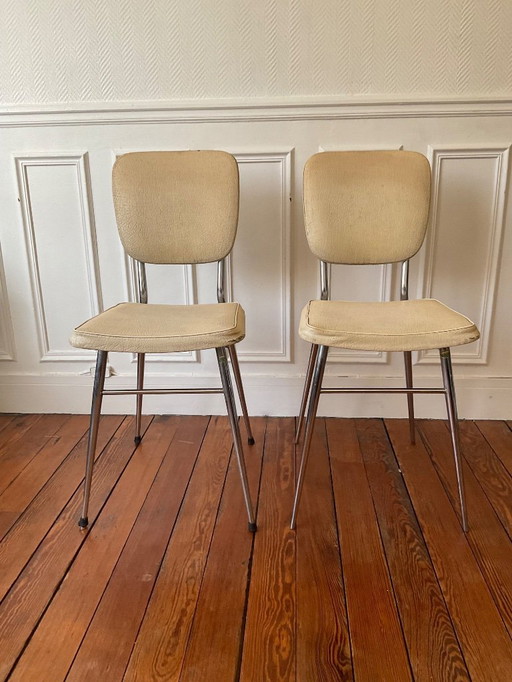 Pareja de sillas vintage años 50 - estampadas - acero cromado y polipiel patinada