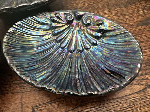 Trio of iridescent black ceramic dishes / Empty Pockets Shell shape