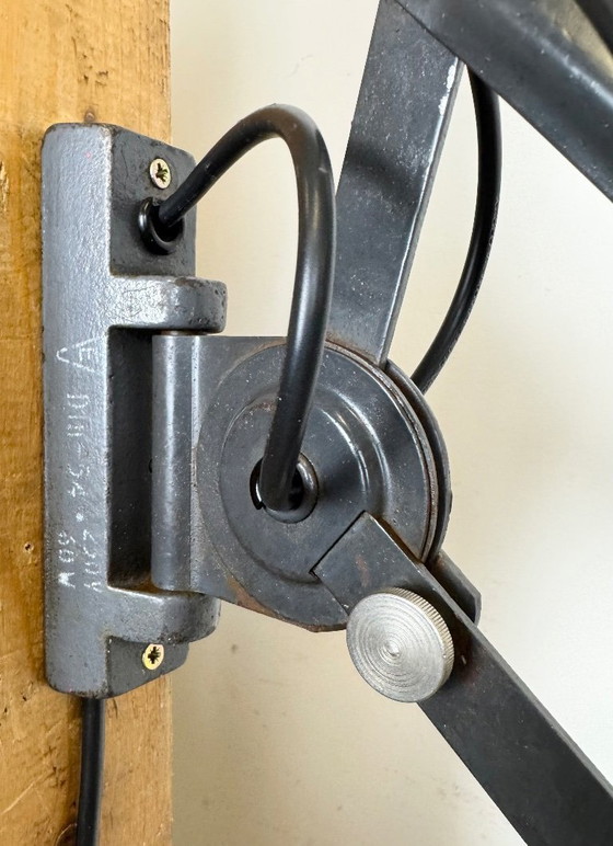 Image 1 of Dark Grey Industrial Scissor Wall Lamp from Elektroinstala, 1960s