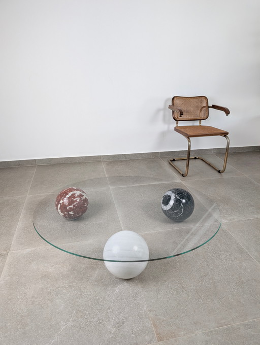 Italian Coffee Table with White, Black & Red Marble Spheres, 1990s