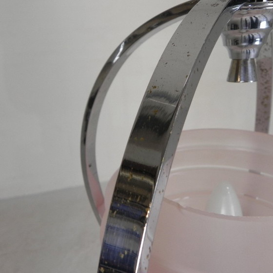 Image 1 of Art Deco pendant lamp with glass shade in a chrome frame, 1930s