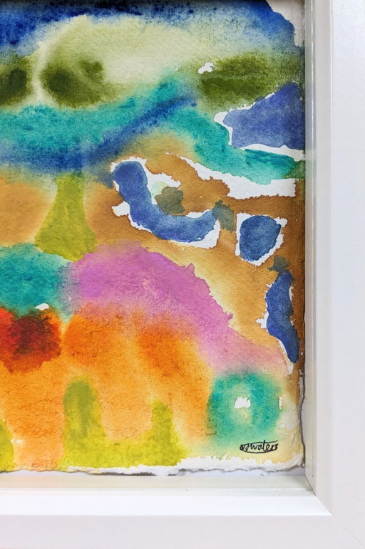 PAYSAGE ABSTRAIT PEINTURE ORIGINALE NIGEL WATERS COULEUR ENCRE ACRYLIQUE ART ENCADRÉ