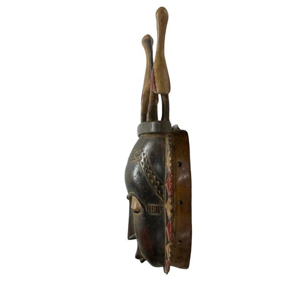 Máscara Baule Antigua de Madera de 51 cm con Pájaro Doble | Arte Mural Exclusivo | Costa de Marfil (photo 3 of 5)