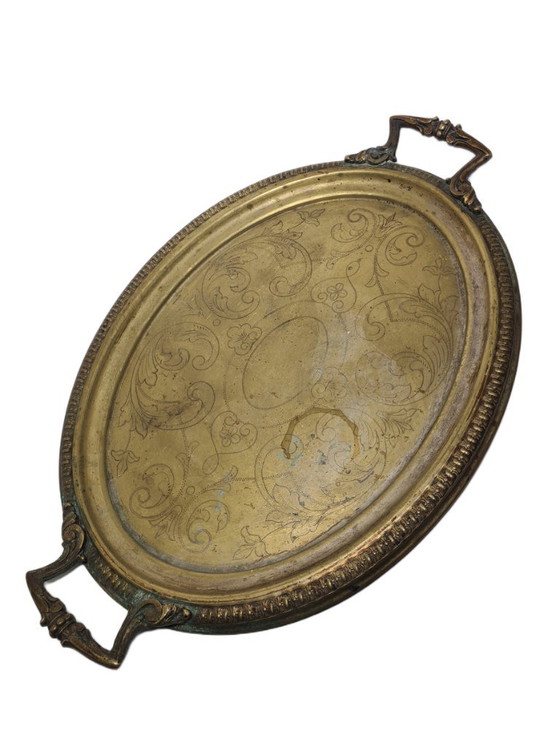 Antieke Poolse ovale dienblad met guillochepatroon van Jarra, jaren 1890. – Tafelaccessoires, Brass (photo 8 of 11)