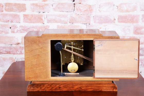 Horloge de Table Art Déco Originale, Noyer, Poli Restauré, Tchèque, Années 1920 – Pendules, Metal, Wood (photo 13 of 20)