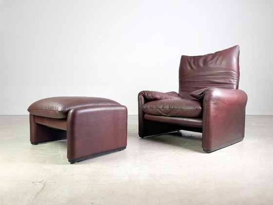 Image 1 of 2x Cassina Maralunga Sessel + Ottoman Vico Magistretti Leder braun