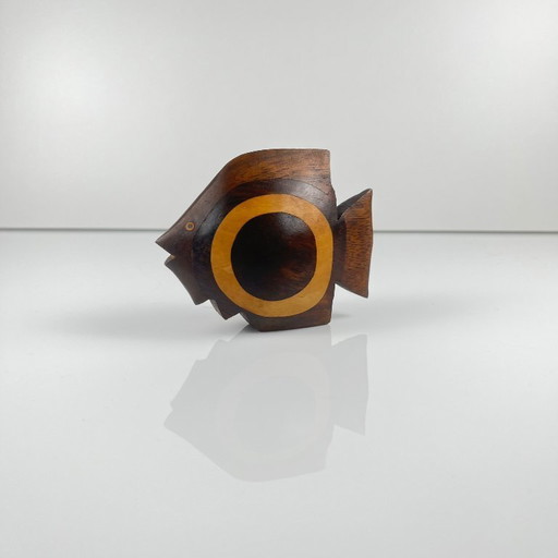 Kleine Fischstatue aus exotischem Holz, Mid-Century Modern