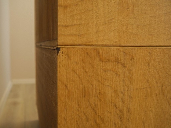 Danish Oak Bookcase by Henning Kjærnulf with Glass Doors and Geometric Panels, 1960s – Wood (photo 10 of 21)