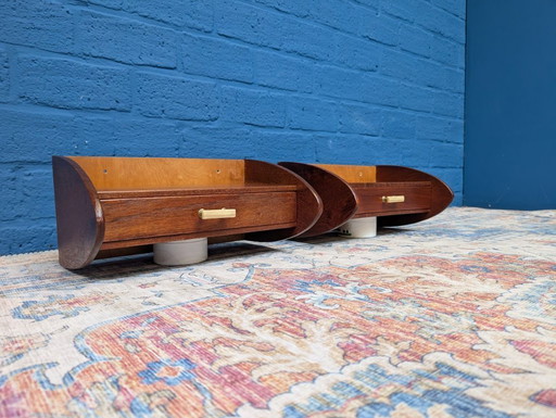 2x vintage hangende nachtkastjes, Deens, jaren 60