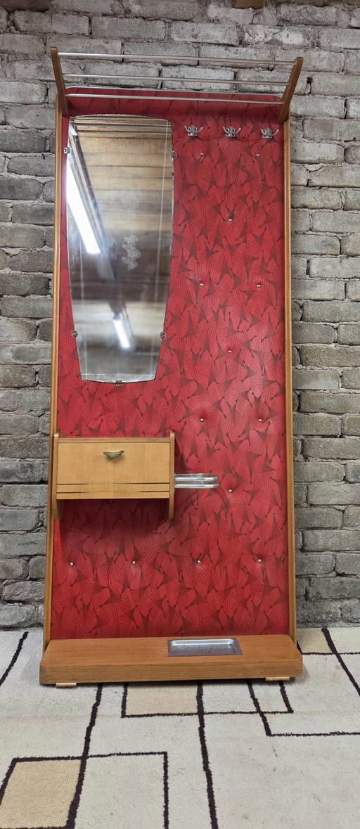 Perchero de pared vintage de los años 50/60 – Diseño rockabilly rojo y de madera para guardarropa