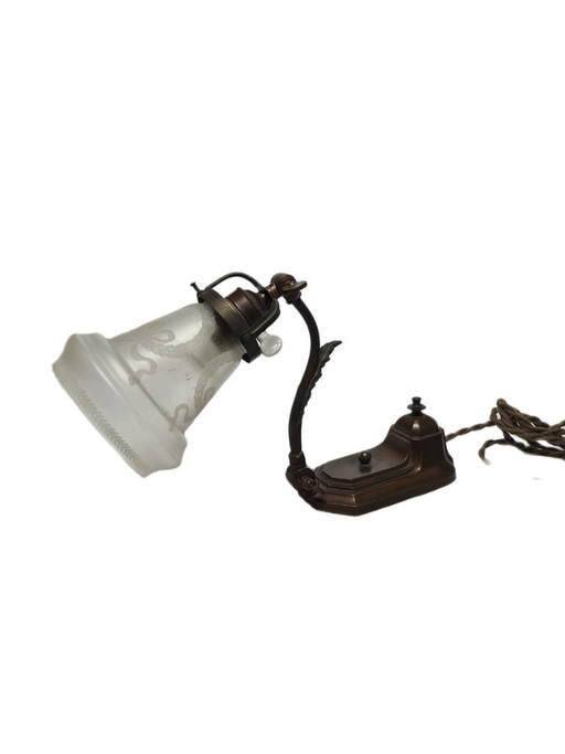 Art Nouveau Duitse pianolamp van glas en tin, jaren 1900 – bureaulampen, Metal