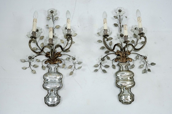 Image 1 of Coppia applique francese Maison Bagues in cristallo e bronzo, anni '60