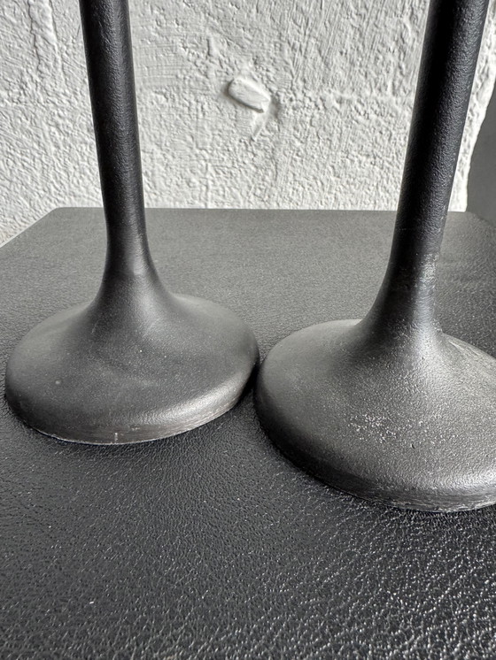 Image 1 of Black Memphis-style candlesticks from the 1980s