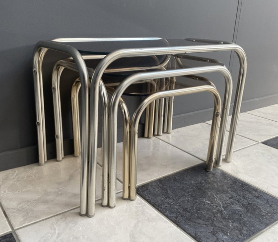 Image 1 of Glass nesting set of tables 1970s