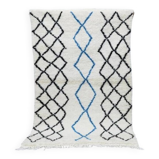 Alfombra bereber blanca con decoración, 250cm x 150cm