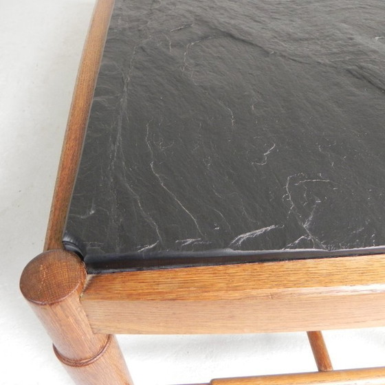 Image 1 of Tavolino da caffè vintage con piano in ardesia e struttura in rovere, anni '60.