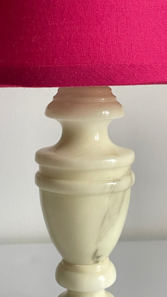 Image 1 of Vintage Marble and Fuchsia Fabric Lamp
