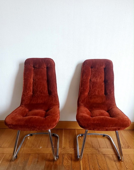 2 sillas Gastone Rinaldi de terciopelo y cromo, 1970 – Sillas de comedor, Velvet (photo 2 of 15)