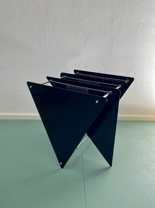 Magazine rack, newspaper rack, Memphis design, Italy, 80s, postmodern, vintage, metal