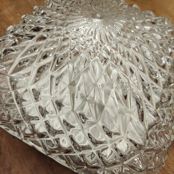 Image 1 of Vintage Ice Glass Flush Mount Ceiling / Wall Lamp – 1970s Geometric Glass