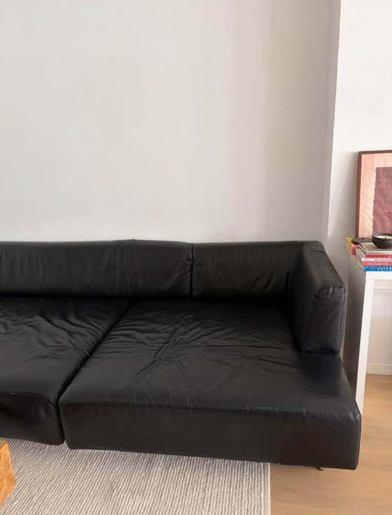 Edra L'homme et la femme black leather couch, 3-5 seaters (photo 3 of 8)