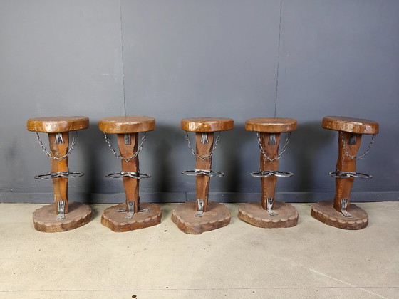 Image 1 of Vintage brutalist bar stools, set of 5 - 1960s