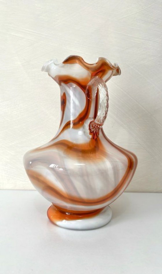 Image 1 of Vintage Murano glazen vaas, opaalachtig oranje en wit, jaren 70