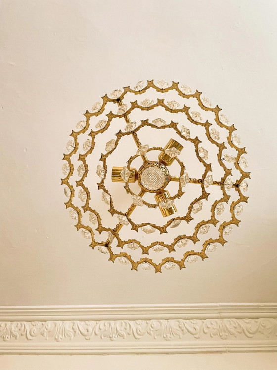Lampadario Vintage Spagnolo in Ottone e Cristallo, Grandi Gocce, 3 Luci, Anni '70 – Glass, Brass (photo 8 of 9)
