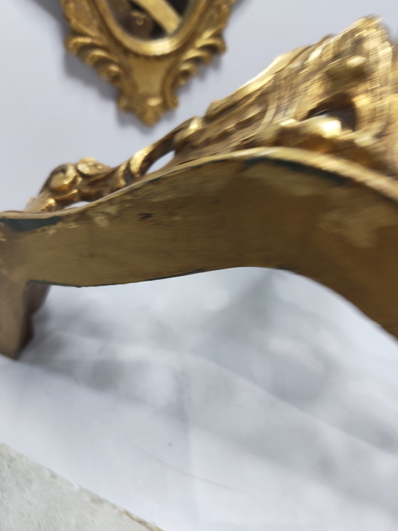 Beautiful Vintage Baroque Neck Set - Crested Mirror & Wall Console – Stone, Wood (photo 11 of 15)