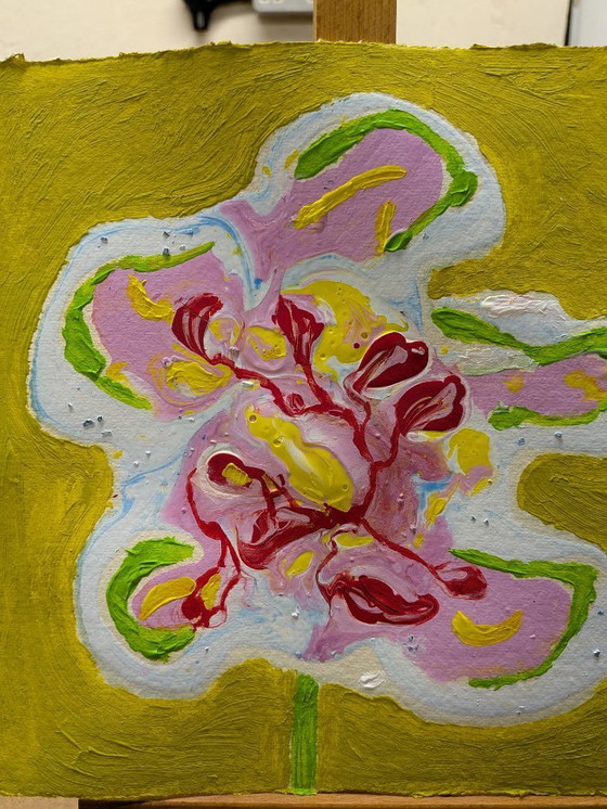 Image 1 of NEW CHRISTMAS FLOWER ORIGINAL ABSTRACT PAINTING NIGEL WATERS ON 300gsm COTTON RAG PAPER 20x20cm UNFRAMED CHRISTMAS DEAL