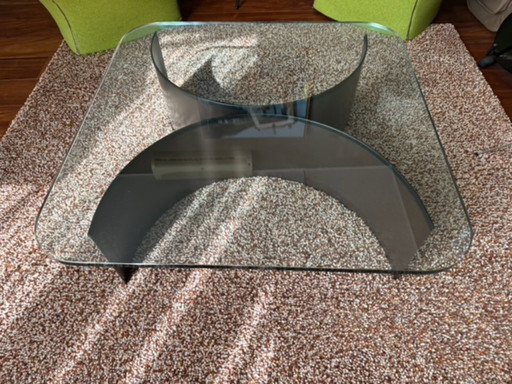 Authentic, square 70s coffee table with glass top