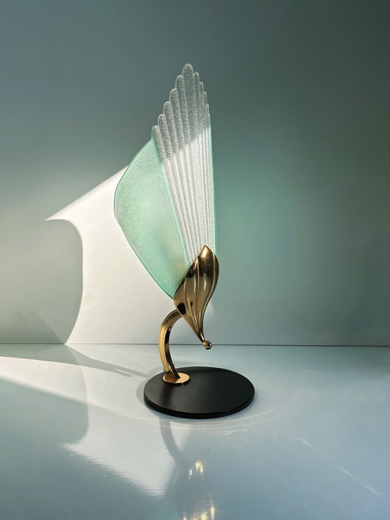 Image 1 of Lot de 2 lampes de table vintage en verre de Murano, style Néfertiti, laiton et métal, style post-moderne, années 80 et 1980, It