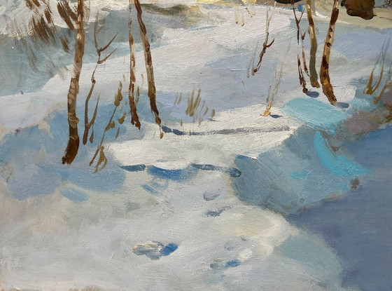 Image 1 of Original Oil Painting Winter Forest Landscape Winter breeze in the forest