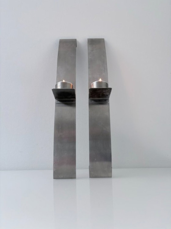 Set aus 2 Edelstahl Design Wandkerzenhaltern 39,5 cm – Rostfreier Stahl (photo 3 of 13)