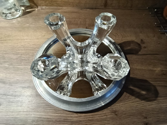 Image 1 of Candeliere/candeliere in cristallo a 4 luci Val Saint Lambert degli anni '50