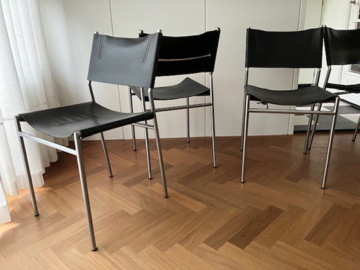 4 X Mart Visser SE06 Eetkamer Stoelen Van Zwart Tuigleer – Martin Visser, eetkamerstoelen, Leather, Metal