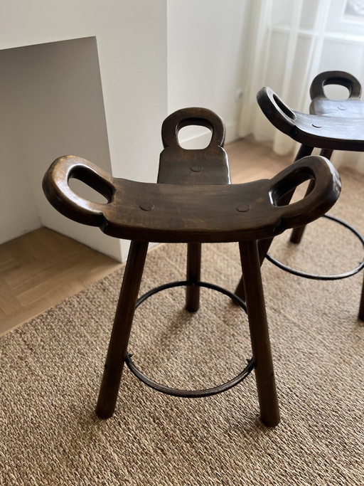 Set di 2 sgabelli vintage Marbella, design brutalista spagnolo, anni '70.