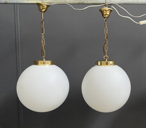 Sphere opal glass hanging lamps 1970s by Kamenicky Senov