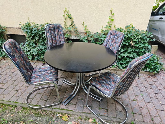 4x Stoelen en 1 Tafel Bauhaus Chroom Midcentury Retro Vintage Metalen Freischwinger Stoel Gastone Rinaldi (photo 8 of 10)