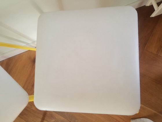 Image 1 of Set of 2 50s-60s tubular frame faux leather stools in white and yellow