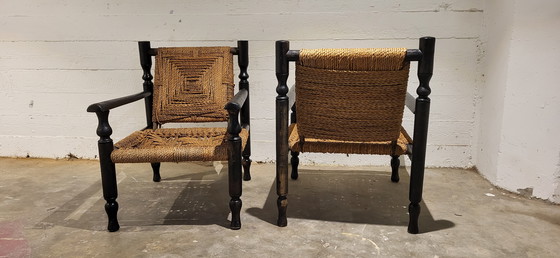 Image 1 of 2 Stühle aus Holz mit Seil im Stil von Adrien Audoux & Frida Minnet