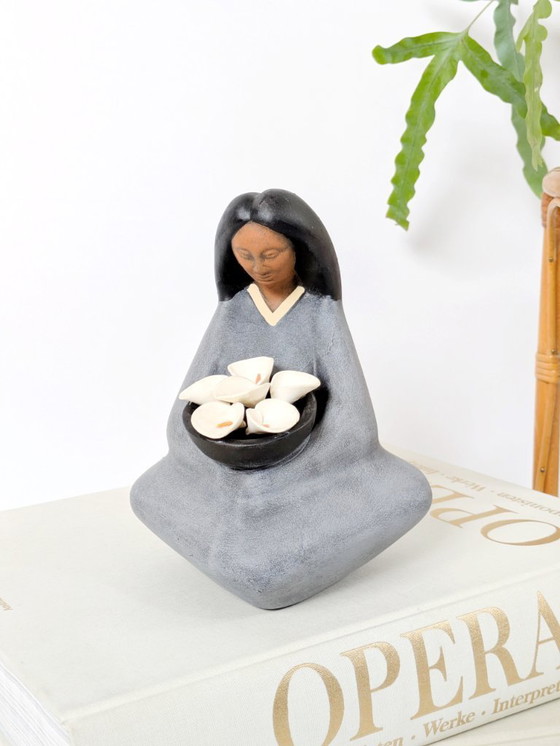 Image 1 of 1970s Tonalá "Las Marias" Handmade Figurine | Vintage Mexican Folk Art Pottery