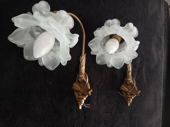 Image 1 of Art Nouveau verguld bronzen libellenwandkandelaars van Charles Ranc