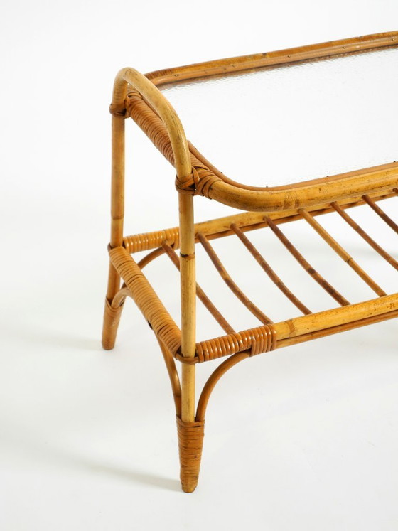 Lovely Small Italian 1960s Bamboo Side Or Coffee Table With A Iced Glass Top, Side tables, Brown, Vintage (photo 12 of 21)