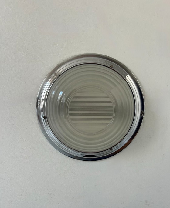 Image 1 of Coppia di applique vintage, cromate e vetro sabbiato pressato, Francia 1930