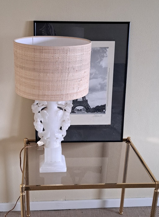 Vintage white alabaster lamp base, working, 40 cm high